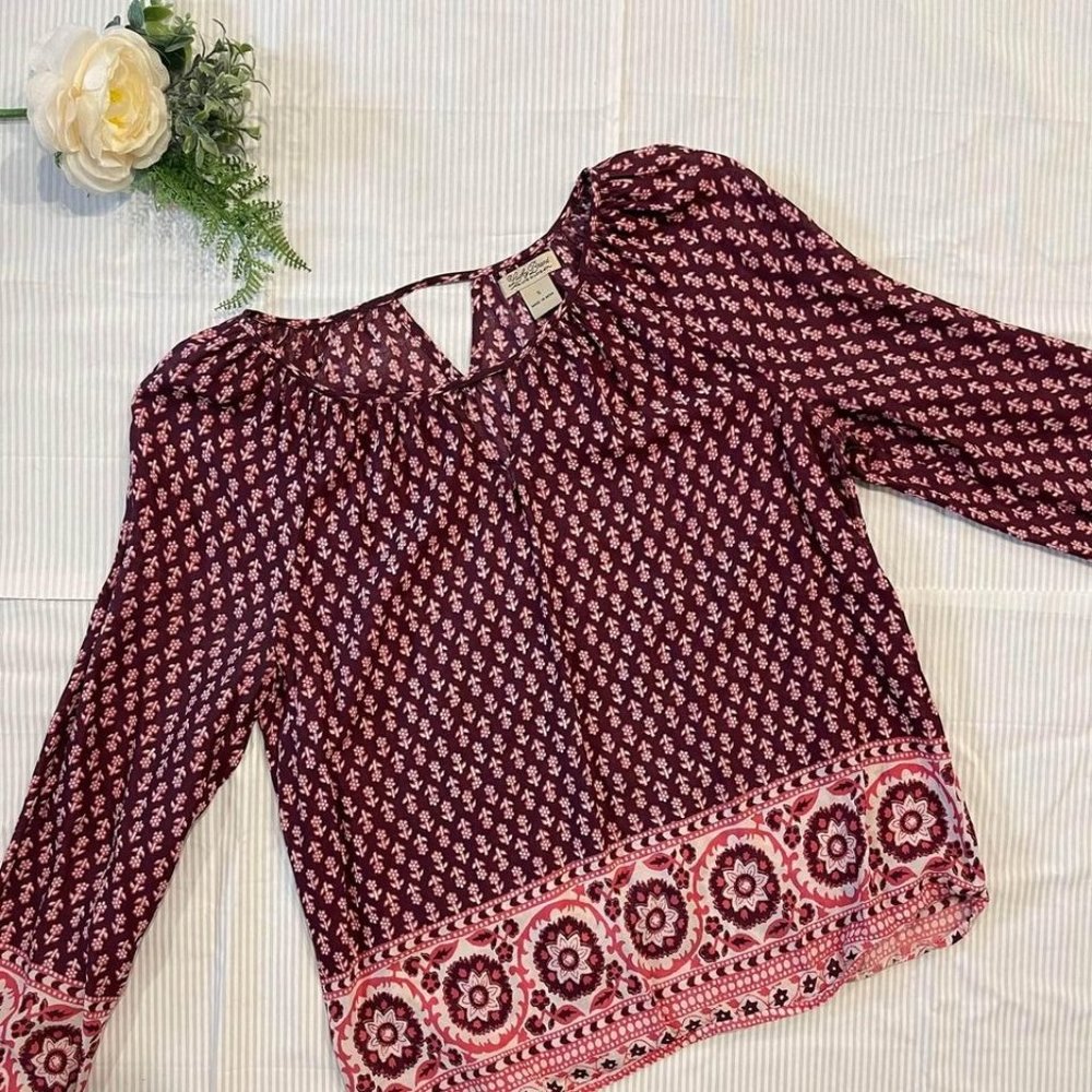 Lucky Brand Jeans Women's Woodblock banded top-maroon size small